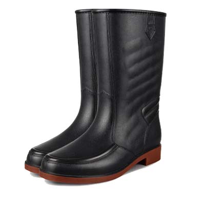 Multi-Functional Mid-Cut Non-Slip Leather-Pattern PVC Rubber Rain Boots